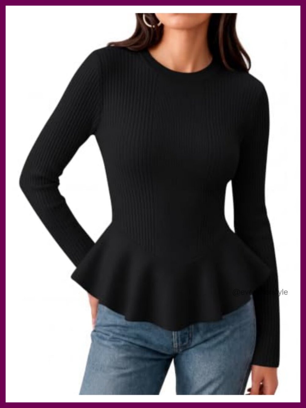 Ruffle Peplum Sweater Cropped Pullover Tops Ribbed Knit Women's Fall